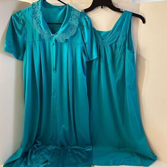 Shadowline gown robe medium with robe Flower neck nylon green - Picture 1 of 8